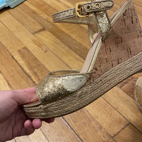 Prada Gold Sequin Wedges Size 37 - Picture 8 of 8